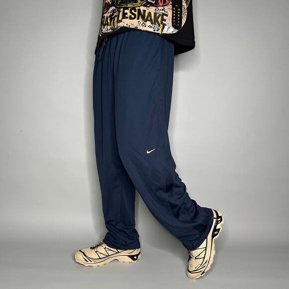 Nike Other - Nike Sweatpants Navy Blue Polyester White Swoosh Baggy Wide Leg